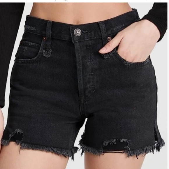 We The Free Washed Black Button Fly Distressed Shorts - Picture 1 of 4